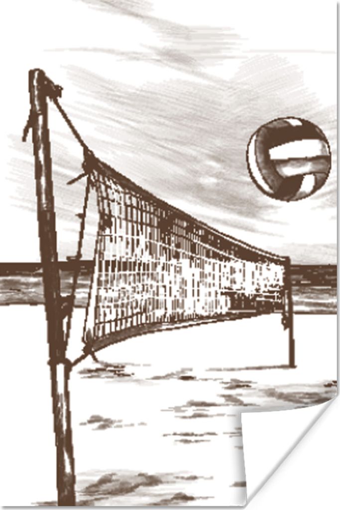 MuchoWow Poster Volleyball - Strand - Netz 40x60 cm - Plakate für die Wand - Poster Babyzimmer