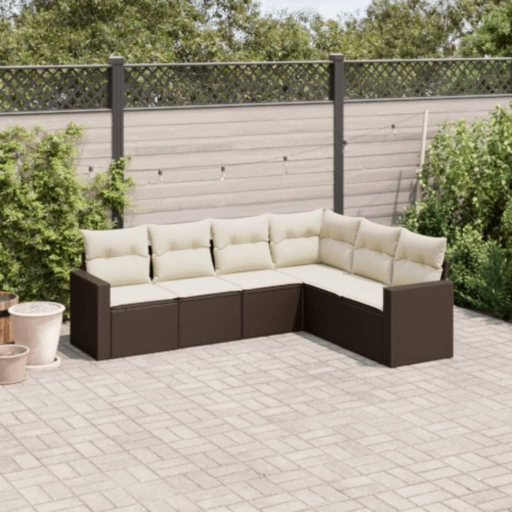 Design 6-tlg. Garten-Sofagarnitur mit Kissen Braun Poly Produktbild 