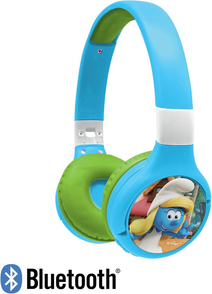 2-in-1 Die Schlümpfe Bluetooth & kabelgebundene Kinderkopfhörer mit Mikrofon, Steuerungstasten, faltbar, verstellbar, kindersicher, langlebiger Akku