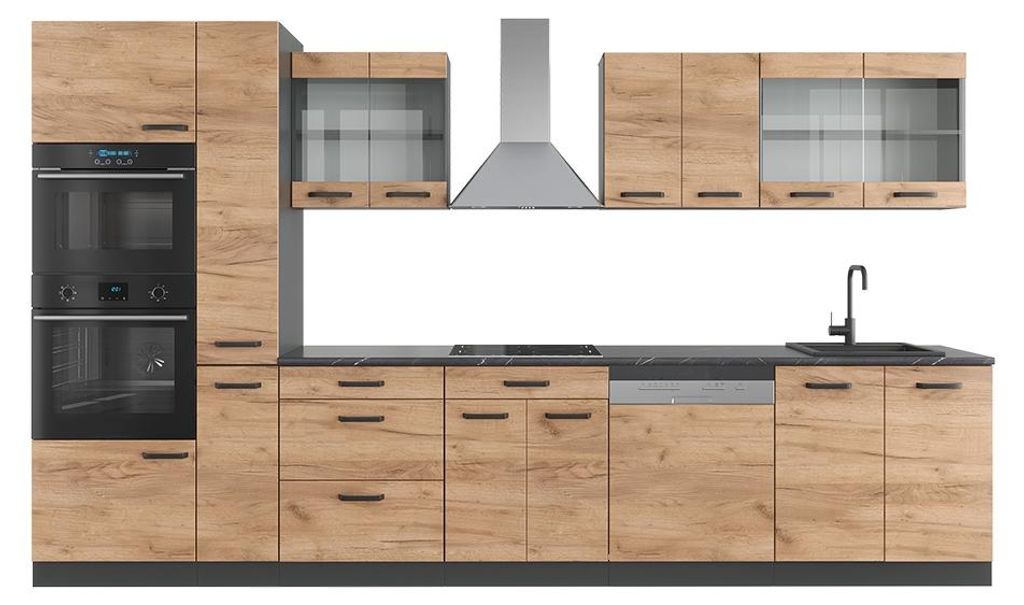 Küchenzeile Vicco R-Line Goldkraft Eiche/Anthrazit 350 cm Produktbild 