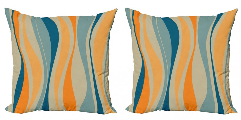 ABAKUHAUS Jahrgang Kissenbezug Set (2Stück), Retro Streifen Funky Lines Design Patterns Zusammenfassung Druck, 45x45cm, Petrol Blau Marigold