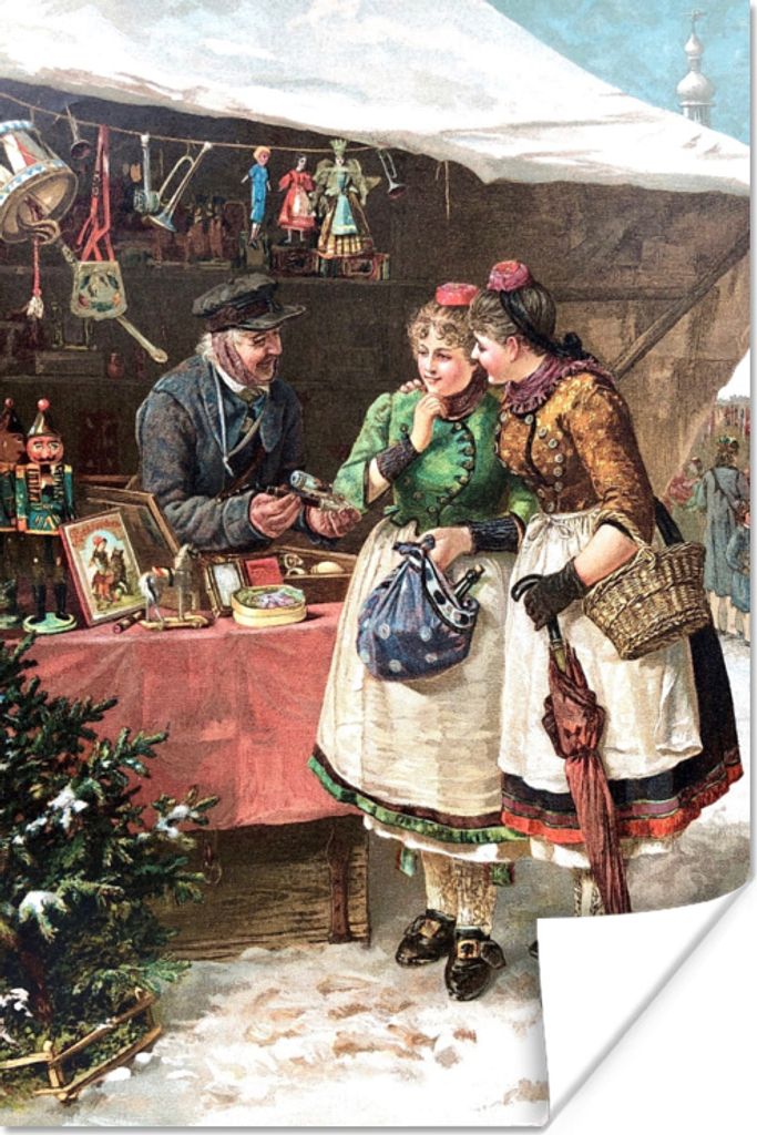 MuchoWow Poster Weihnachten - Porträt Weihnachtsmarkt - Vintage 120x180 cm - Kunstposter