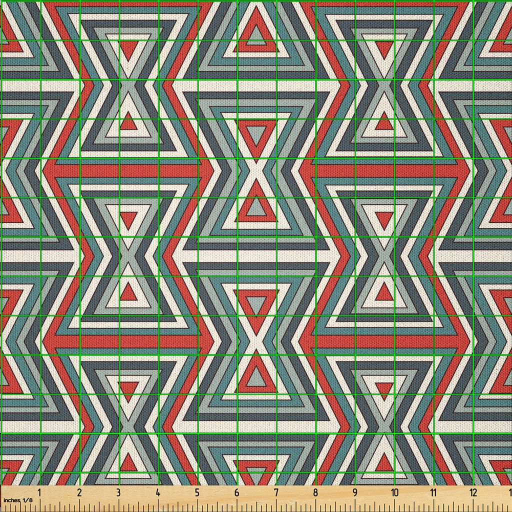ABAKUHAUS Geometrisch Microfaser Stoff als Meterware , Bunte ethnische Zusammensetzung mit Retro- Stammes- Sanduhr-Motiven der Dreieck-Zusammenfass...