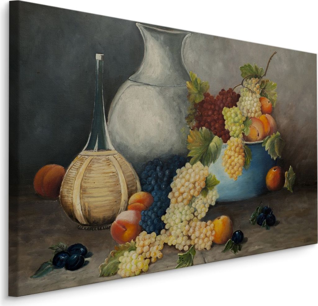 Fabelhafte Canvas LEINWAND BILDER 90x60 cm XXL Kunstdruck Obst Kannen Schüssel Gemalt