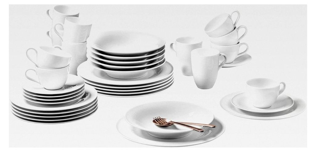 Beat Kombiservice 36-teilig: Tafelservice und Kaffeeservice mit 6 Hekelbechern