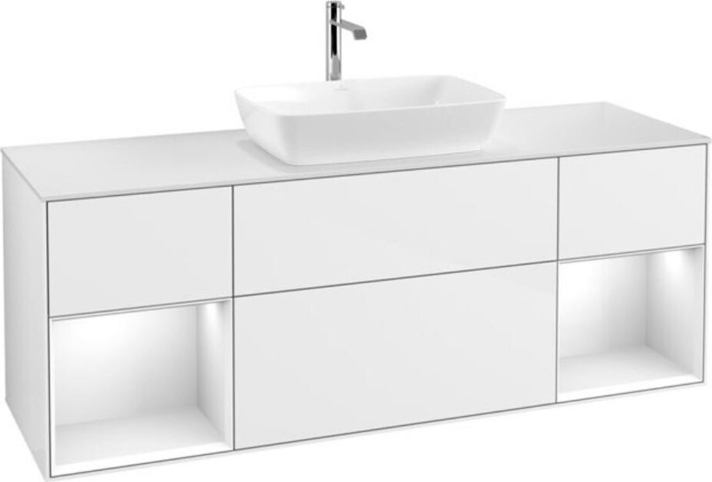 V&B Waschtischunterschrank Wandbeleuchtung Finion 160cm, Pl w m, Rg g wh. Lac, glo wh. Lac