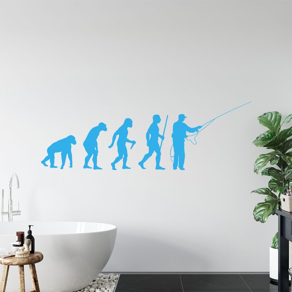 Angler - Fischer - Evolution Wandtattoo Wandaufkleber Wall Sticker - Dekoration, Küche, Wohnzimmer, Schlafzimmer, Badezimmer