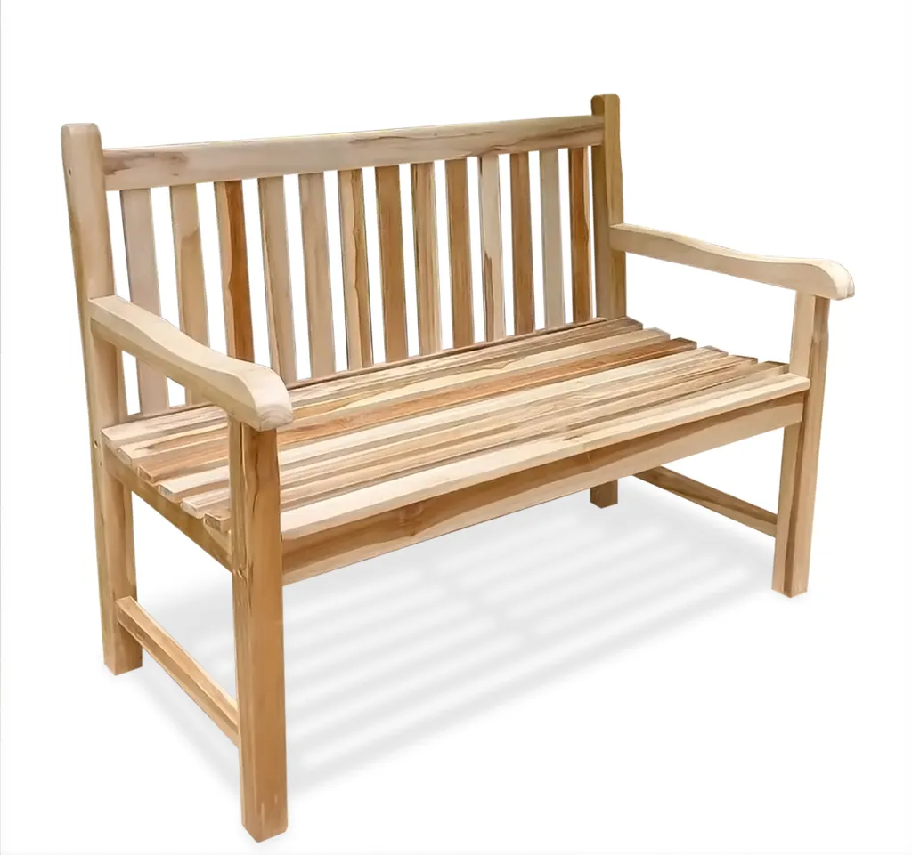 Banc de jardin Java en teck naturel 120 cm - Assise bois massif brut