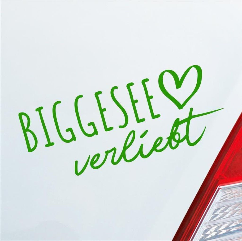 Auto Aufkleber Biggesee verliebt Herz See Sea Liebe Car 19x8 cm Hellgrün Sticker Heckscheibenaufkleber