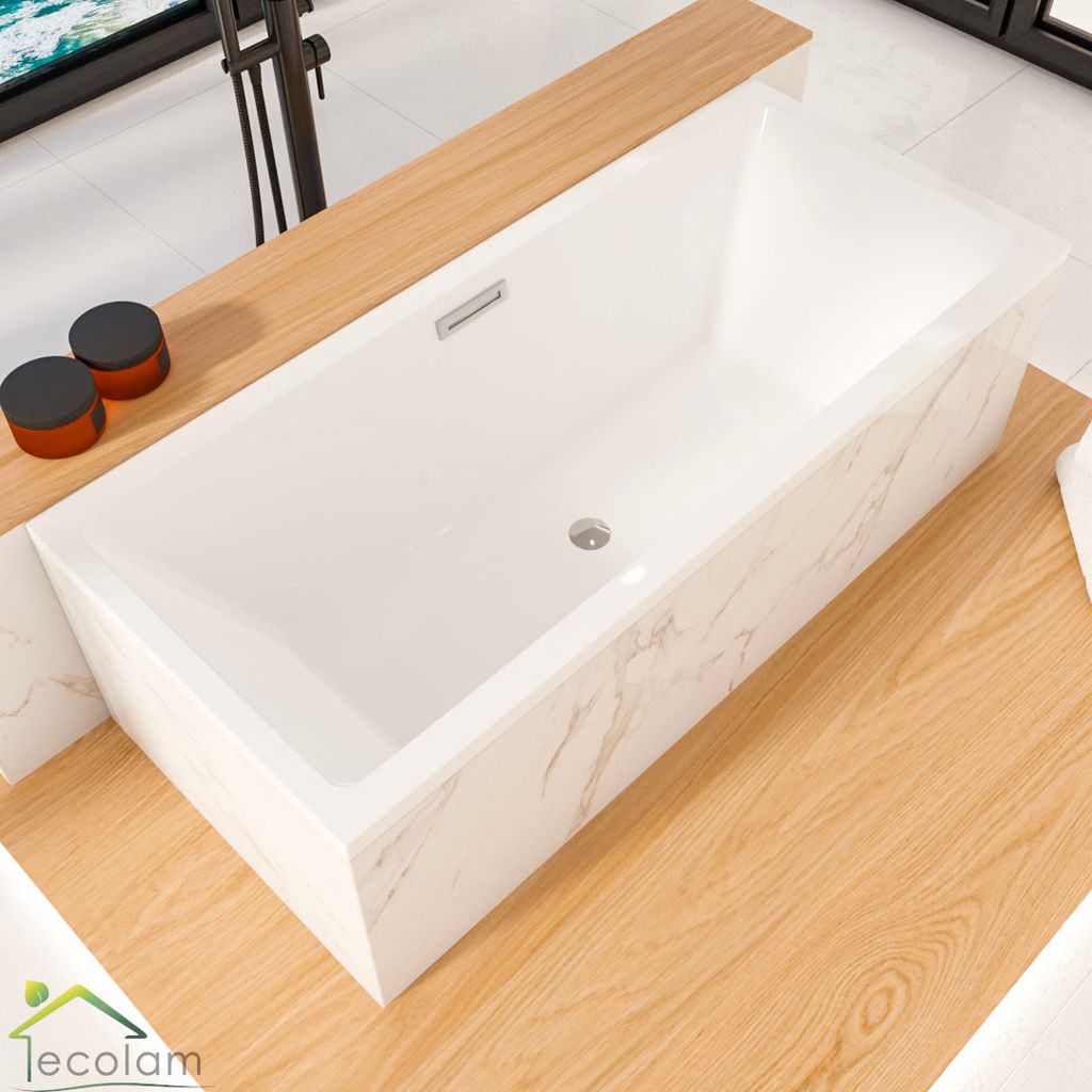 ECOLAM Badewanne Heaven Slim 170x75 cm niedriger Rand moderne Acrylwanne Rechteck Ablauf ClickClack TOP Qualiät