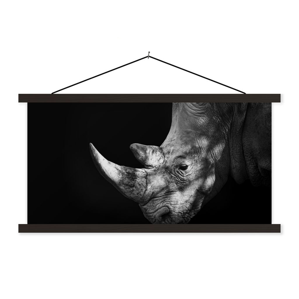 MuchoWow Textilposter Rhinozeros - Tier - Licht 150x75 cm mit schwarzem Rahmen - Posterleiste