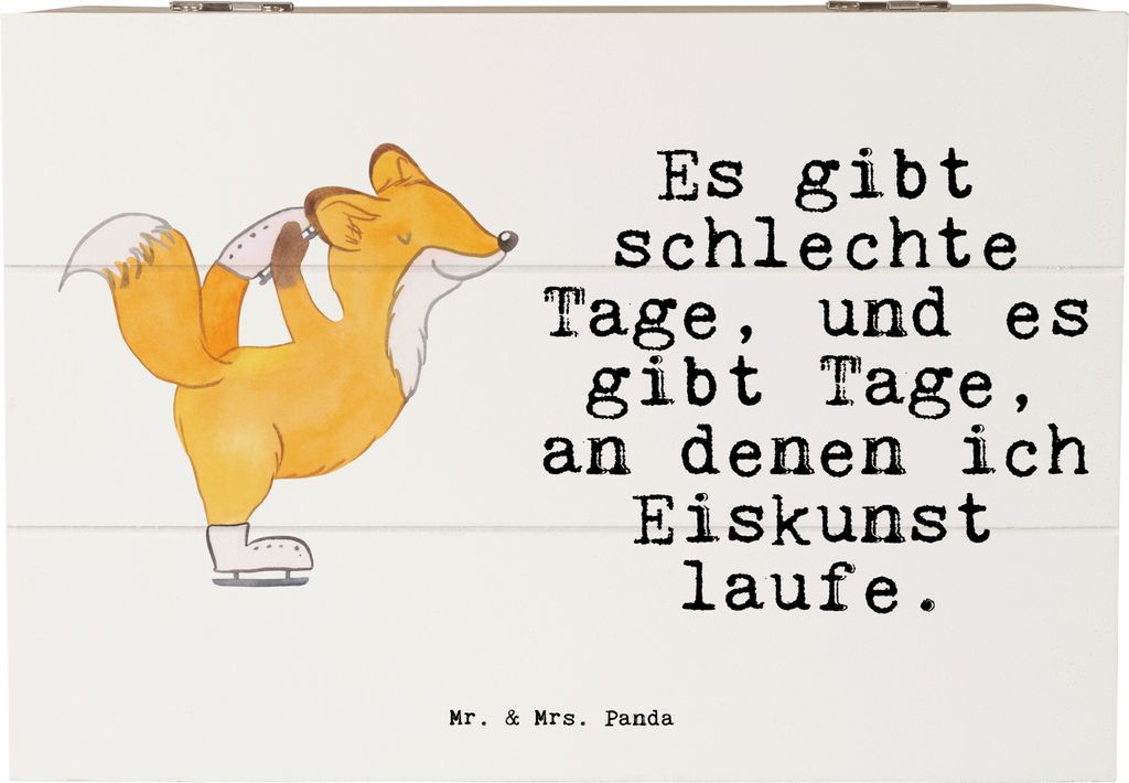 Mr. & Mrs. Panda Box Fuchs Eiskunstläufer 22 x 15 cm - Weiß - Geschenk, Eiskunstläuferin, Schatzkiste, Aufbewahrungsbox Holz, Holzkiste, Eiskuns...
