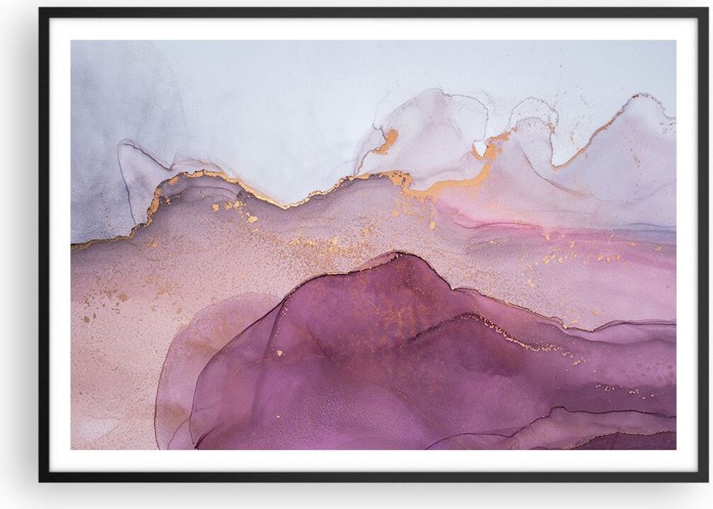 Gerahmtes Poster - Schwarzer Rahmen - Marmor Pink Violett - 100x70 cm - Wand Bild - Wanddeko - Wandbilder - Kunstposter - Wandposter - Bilderrahmen...