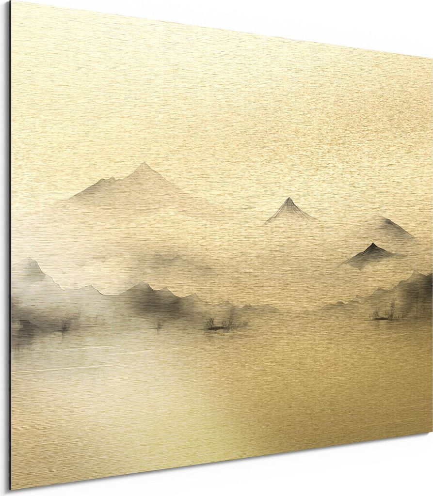 DEQORI Alu-Dibond Bild Gold 40x30 cm 'Zeitloser Horizont' Wandbild Metall dünn Design