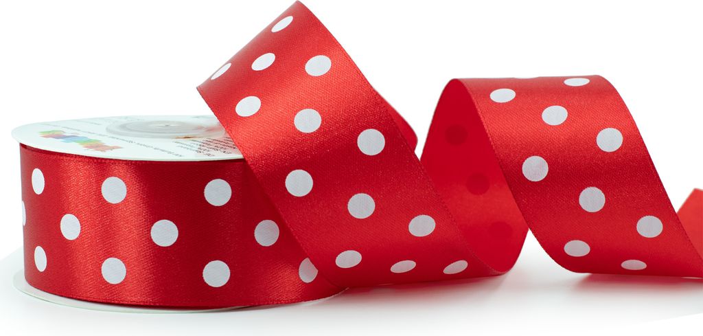 Satinband mit Punkten 38mm x 25m Rolle Rot Produktbild 