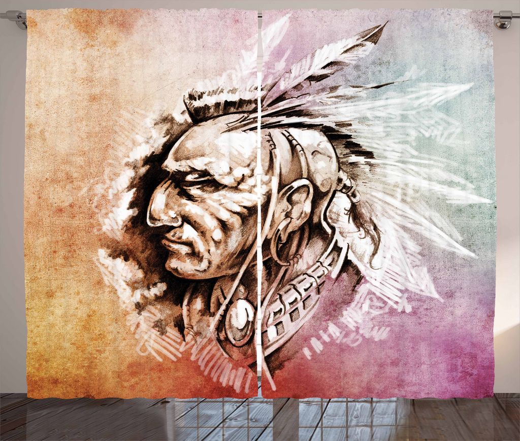 ABAKUHAUS Einheimische Rustikaler Vorhang, American Native Sketch, Wohnzimmer Universalband Gardinen mit Schlaufen und Haken, 280 x 175 cm, Blasses...