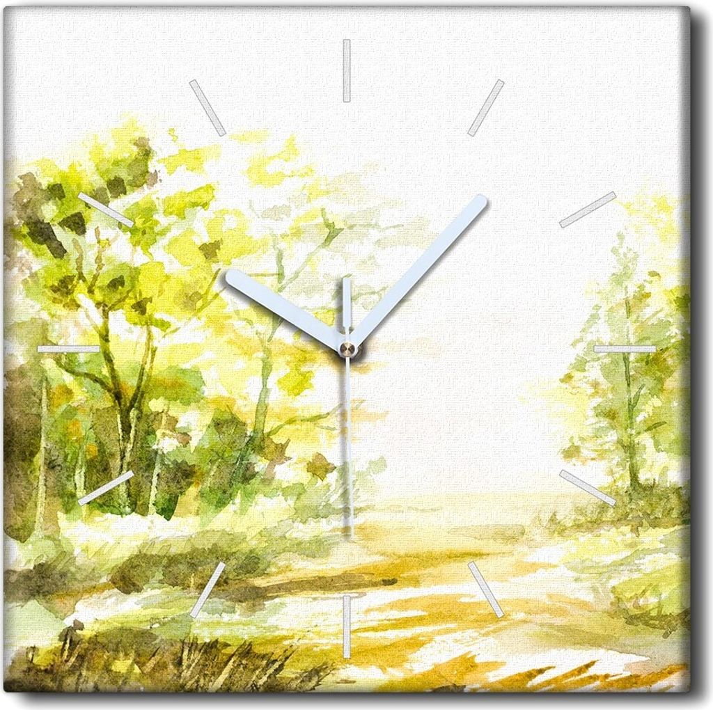 Coloray Uhr auf Leinwand 30x30 cm Wand Uhr Dekoration Wohnzimmer Segeltuch weiße Zeiger -Aquarellbäume