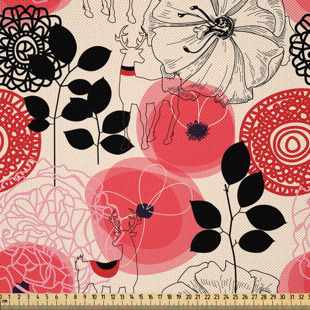 ABAKUHAUS Blumen Satin Stoff als Meterware, Moderner abstrakter großer eingekreister abstrakter Blumen-Blüten-und Blatt-Grafik-Druck, 5 M (148 x ...