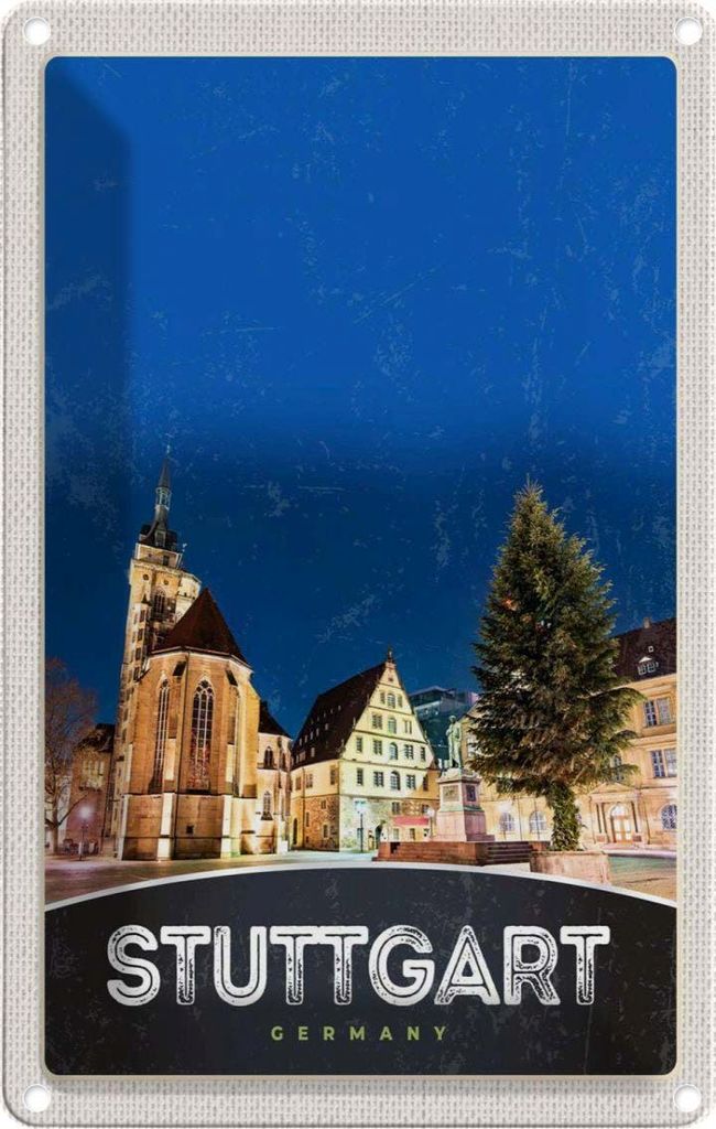 vianmo Blechschild 18x12 cm Stuttgart Altstadt Gebäude Bildmotiv Reisemotiv Abenteuer Reisen Urlaub