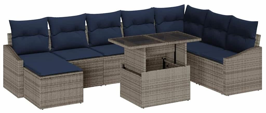 vidaXL Gartensofa-set mit Kissen 9 pcs Grau und Marineblau