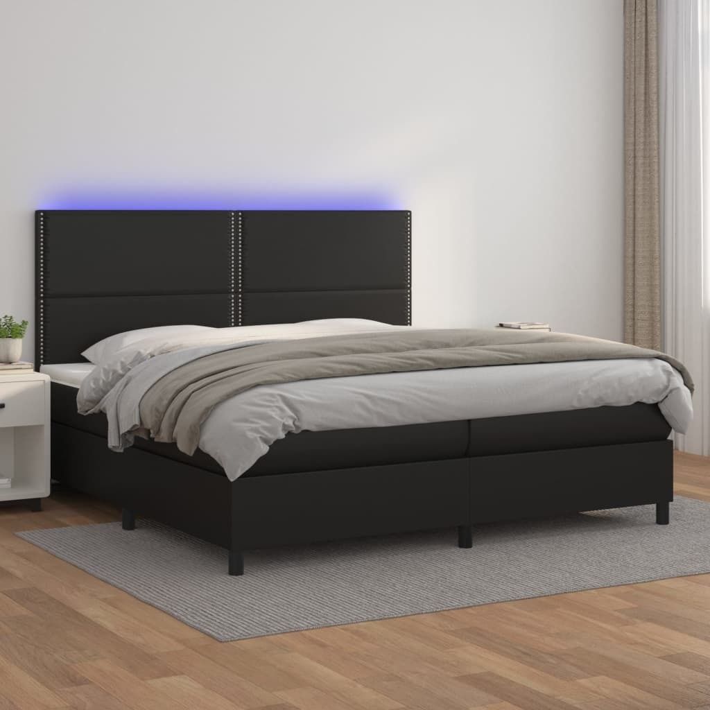 The Living Store Boxspringbett mit Matratze & LED Schwarz 200x200 cm Kunstleder