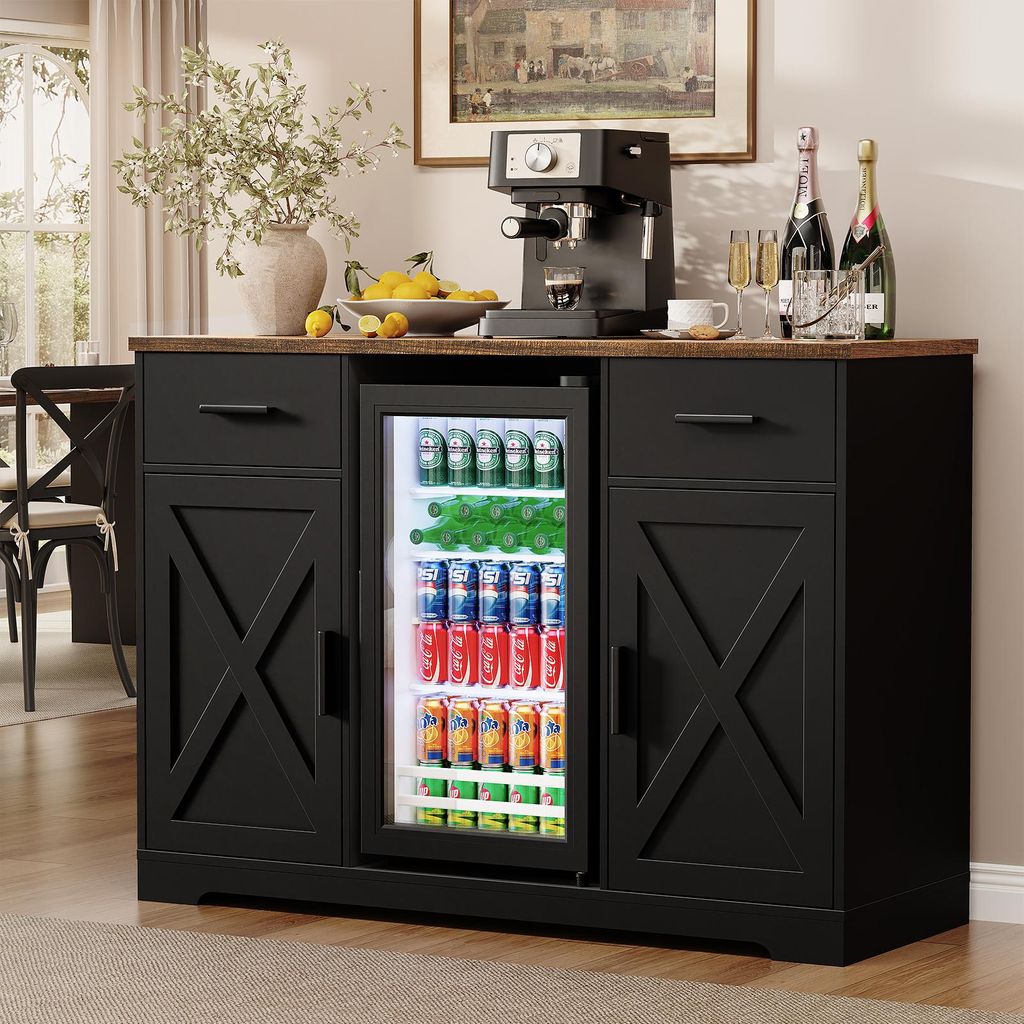 BROTTAR 47" Barschrank Schwarz mit 92L Kühlschrank, Produktbild 