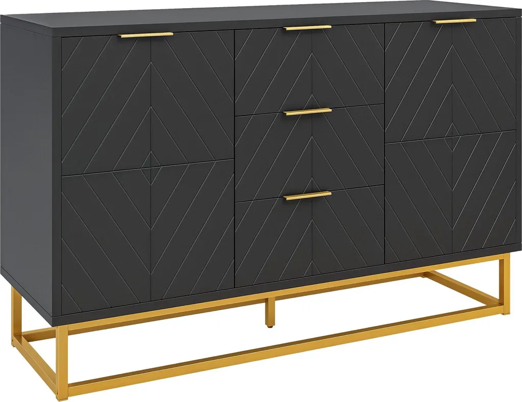 Meuble de cuisine et rangement Buffet Noir Métal Doré - Style Moderne