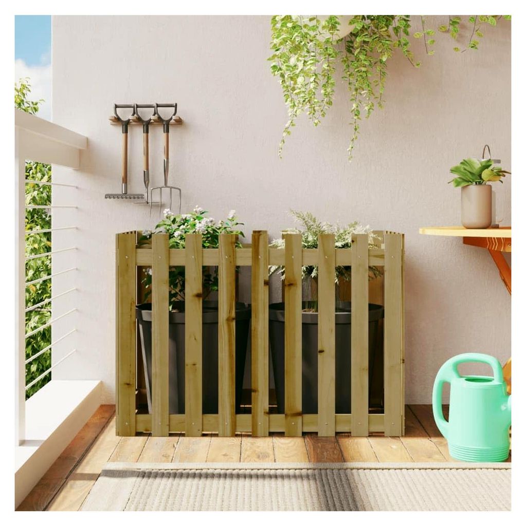Hochbeet mit Lattenzaun-Design 100x50x70 cm aus imprägniertem Kiefernholz, Palettenrahmen, Hochteich, Gemüsebeet, Kräuterregal für Balkon, Blum...