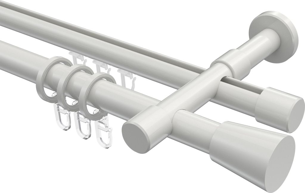Interdeco Rundrohr-Innenlaufstange / Gardinenstange (Kombination) Weiß, Typ Prestige Sitra (Konus), 20 mm Ø 2-läufig, 400 cm