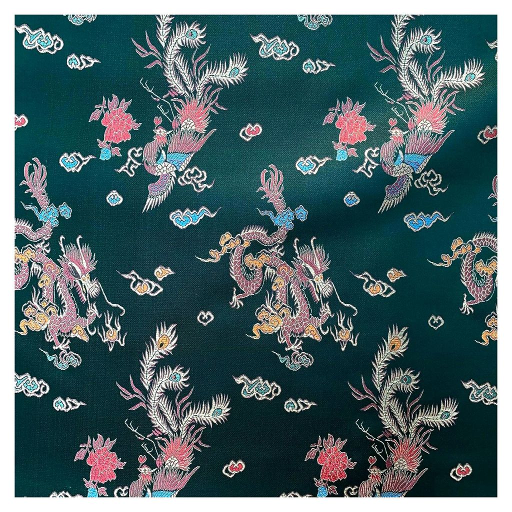 Brokat mit chinesischem Drachen, bestickt, seidig, Satin, orientalisch, zum Basteln, Kleiderstoff, 90 cm breit, Meterware