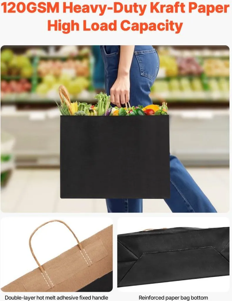 Sacs papier grand format 406x152x308mm noir résistant pack de 100 - 3