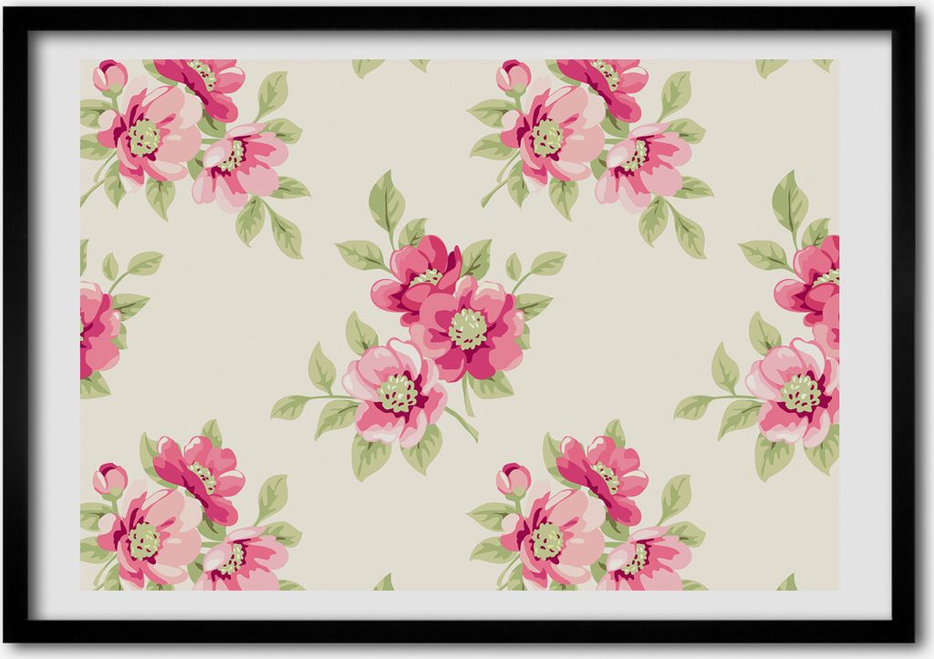 Bild - Bilderrahmen - 100 cm x 70 cm - MDF - Rahmen - Foto - Wandkunst Blumenmuster
