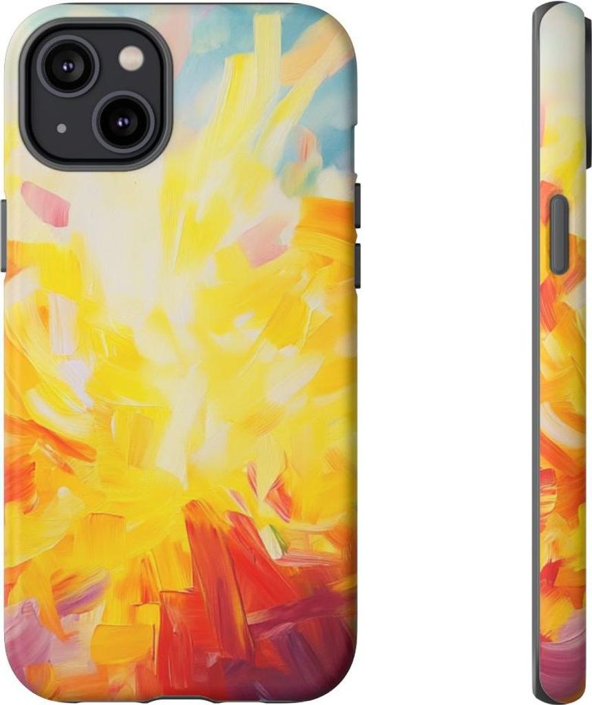 Strahlende Sonnenstrahlen im abstrakten Pinselstrich-Design – Hülle Kompatibel mit iPhone 14 Plus