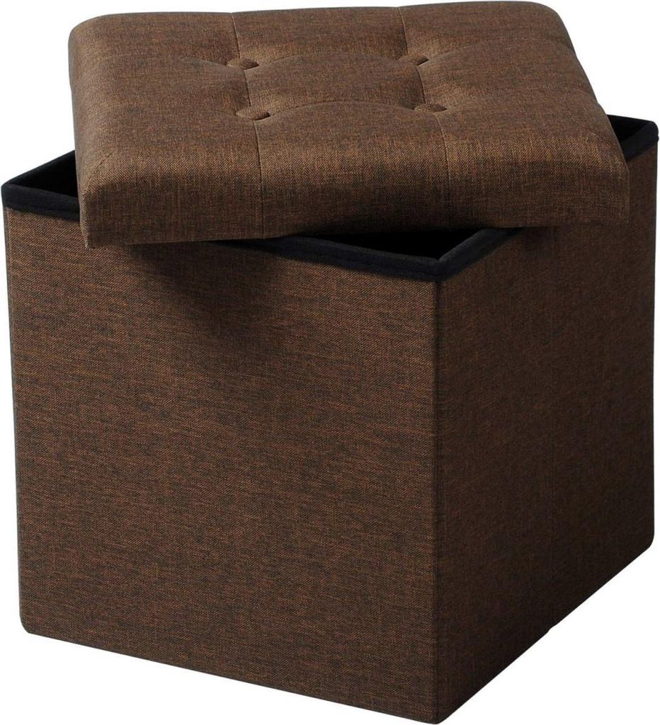 Happyment Hocker Helix - Mit Stauraum - Aufbewahrungsbank Hocker - Aufbewahrungsbox Hocker - Sitzkiste mit Deckel - Braun - Stoff - 50x35x45 cm