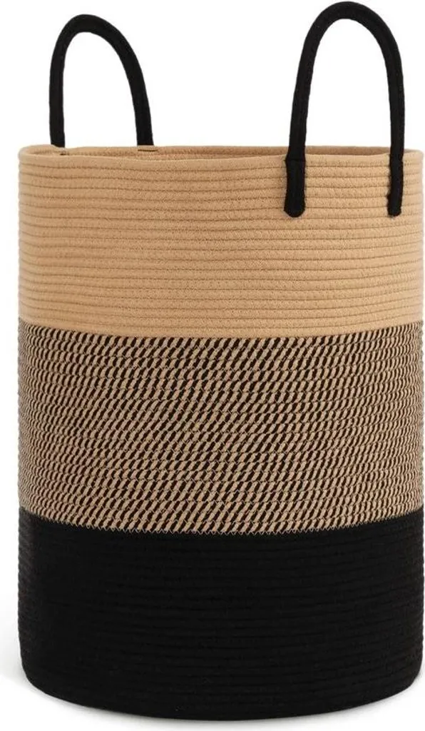 Panier à linge en rotin tressé noir 38x50 cm pour salle de bain chic
