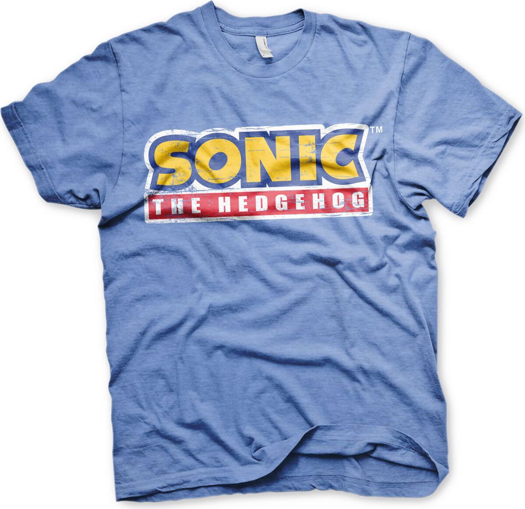 Sonic The Hedgehog Cracked Logo T-Shirt - Small - Blue-Heather