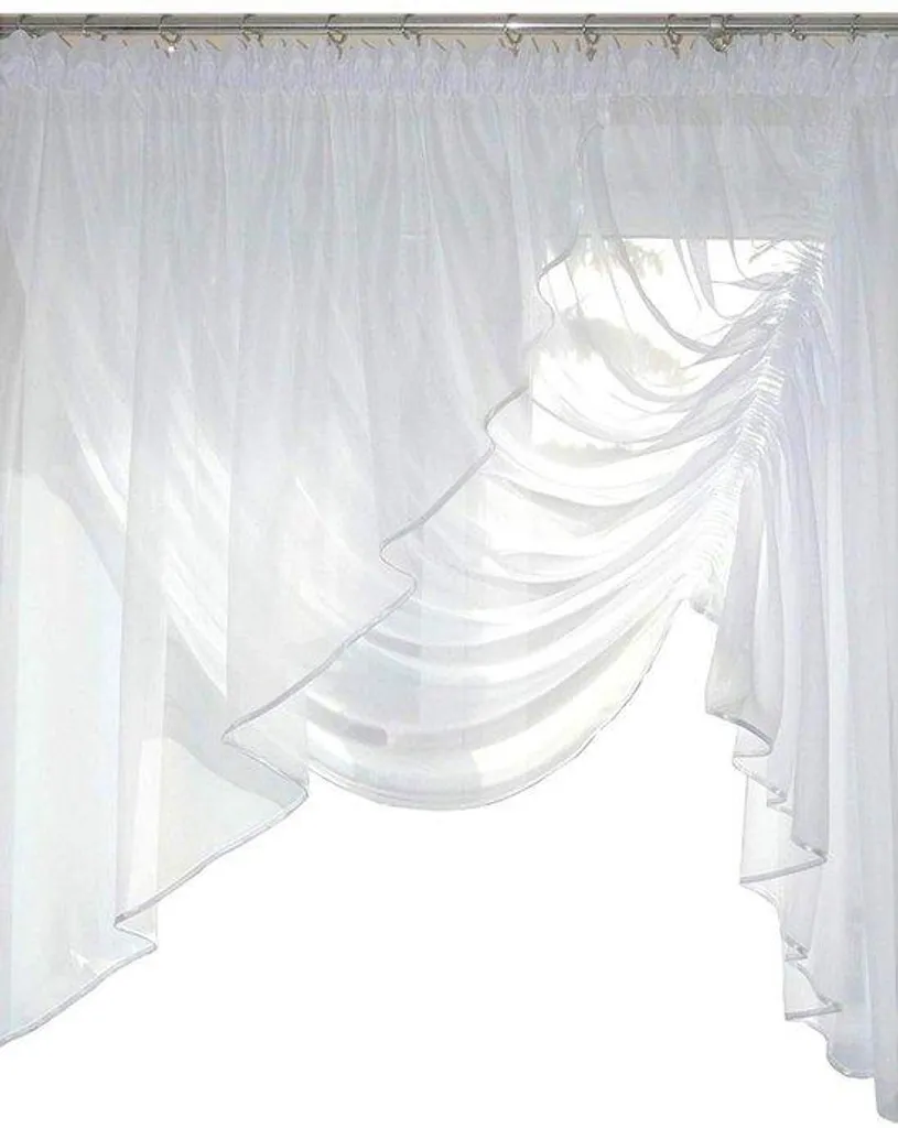 Rideau voile blanc moderne à volants - Lot de 2 pièces en 140x240 cm