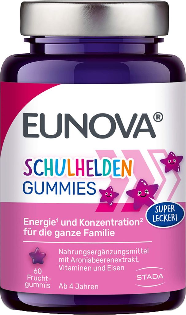 EUNOVA Schulhelden Gummies Energie und Konzentration für die ganze Familie, 60 St. Gummibären