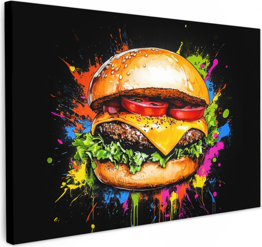 Leinwand Bilder 120x80 cm - Graffiti - Hamburger, Wandbilder, Wanddeko Wohnzimmer, Bild