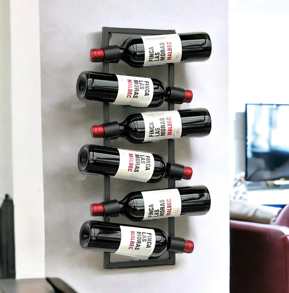 Casier à vin moderne 6 bouteilles en métal noir robuste et gain de place