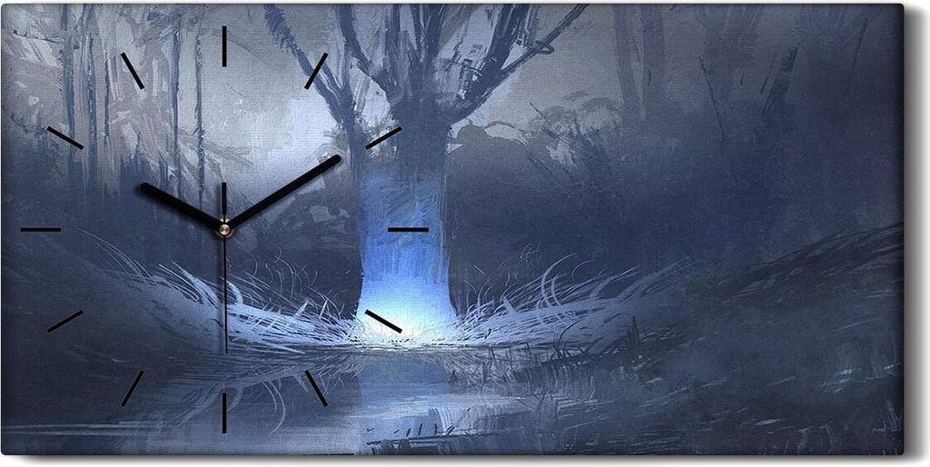 Wandbild Leinwand Bilder Wanduhr 60x30 Gruseliger Wald mit Sümpfen bei Nacht - schwarze Hände