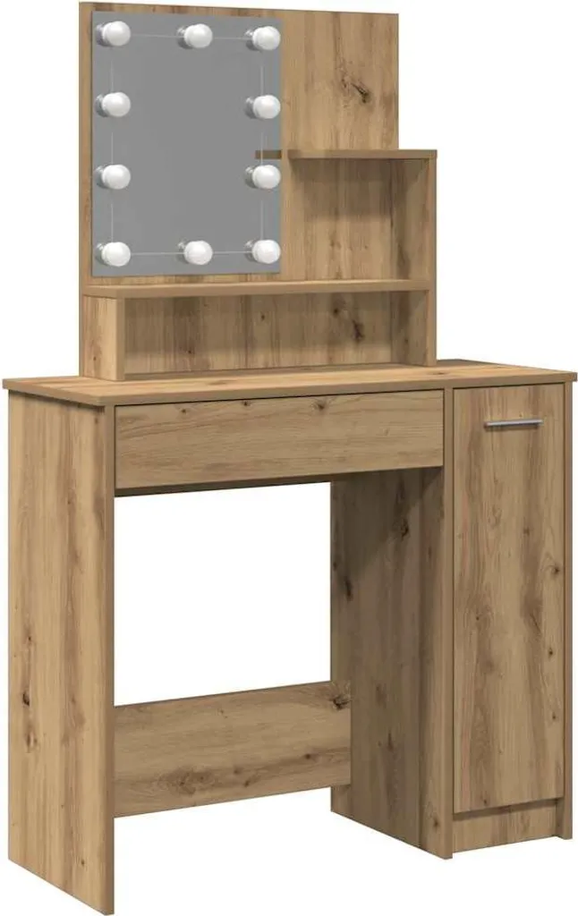 Coiffeuse lumineuse LED vidaXL en bois clair avec miroir de maquillage