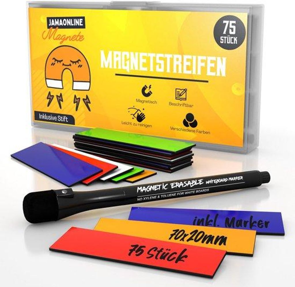 Magnetische Etiketten, 75 Stück, beschreibbar, selbstklebend, 5 Farben