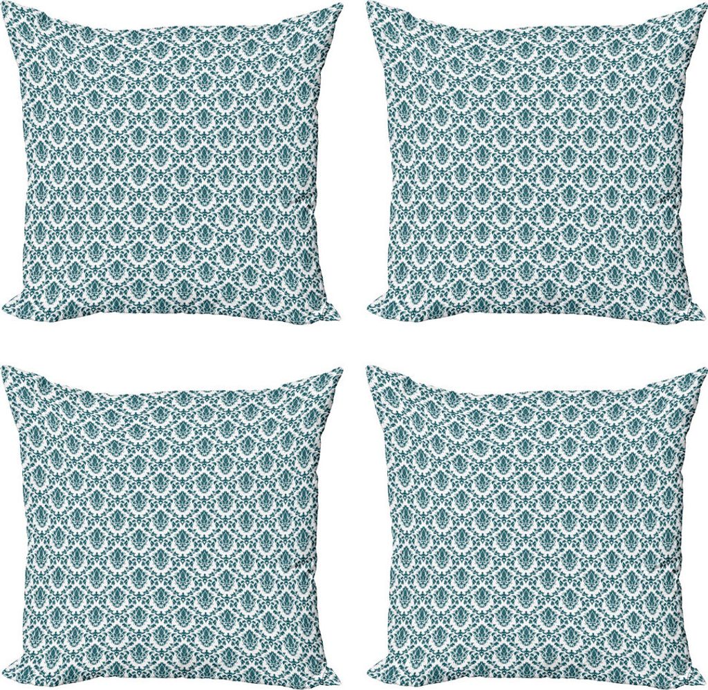 ABAKUHAUS Damast Kissenbezug Set (4 Stück), Barocke Weinlese Boho, Moderner Doppelseitiger Digitaldruck, 45 cm x 45 cm, Grün Weiß