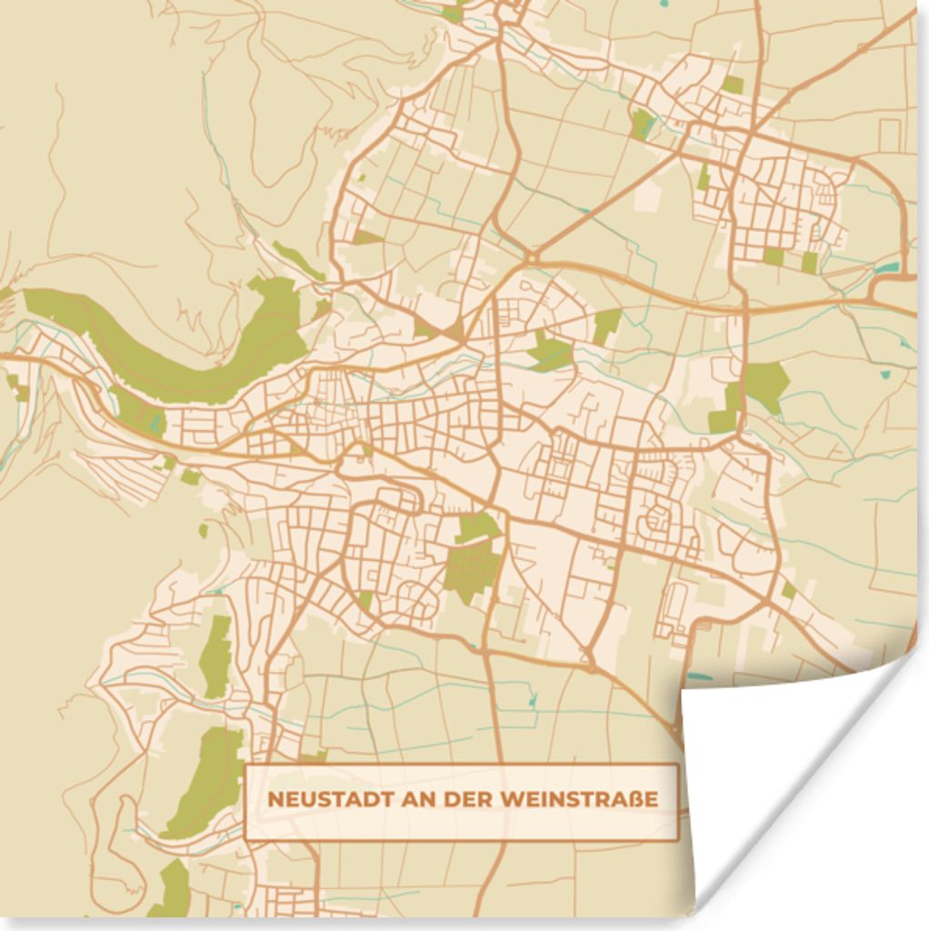 MuchoWow Poster Karte - Neustadt an der Weinstraße - Stadtplan - Vintage 100x100 cm - Babyzimmer