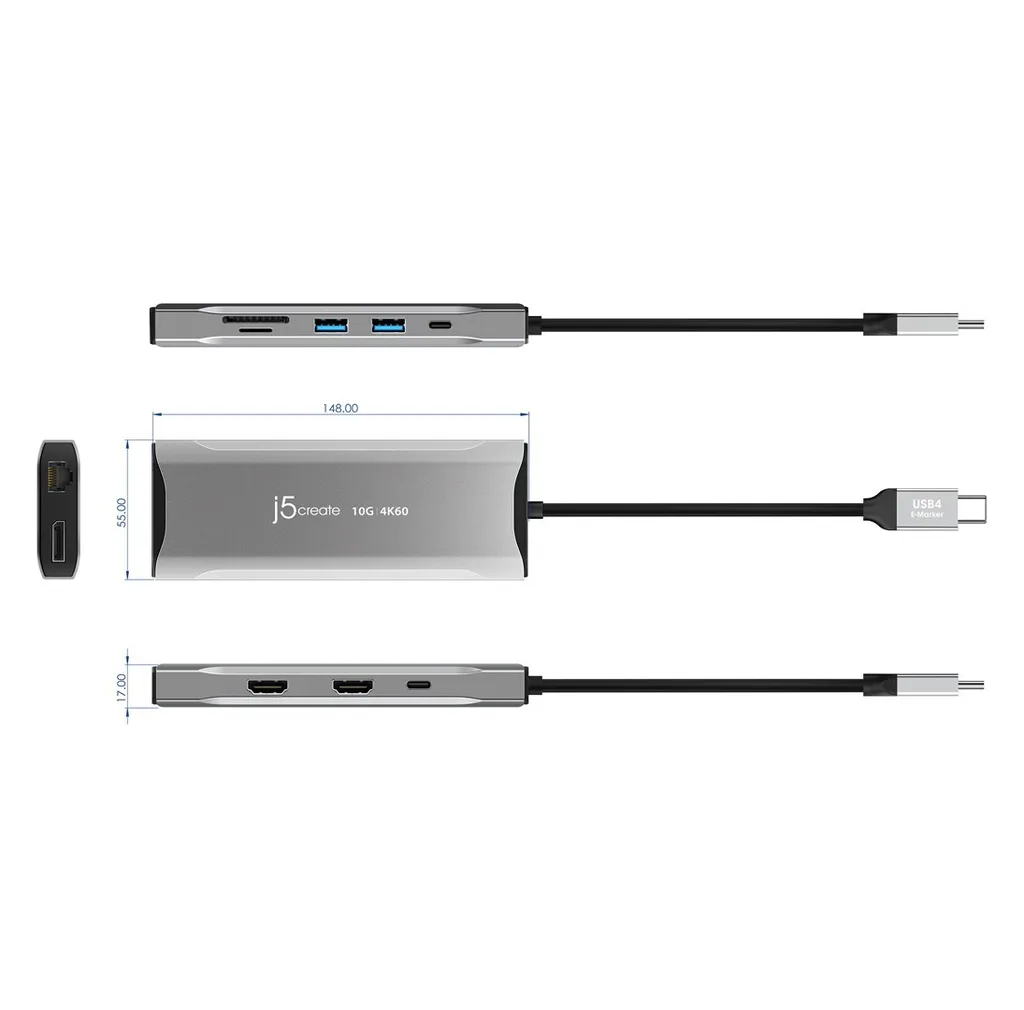 Station d'accueil USB-C Multi-Écran j5create JCD397-N de 100W Gris