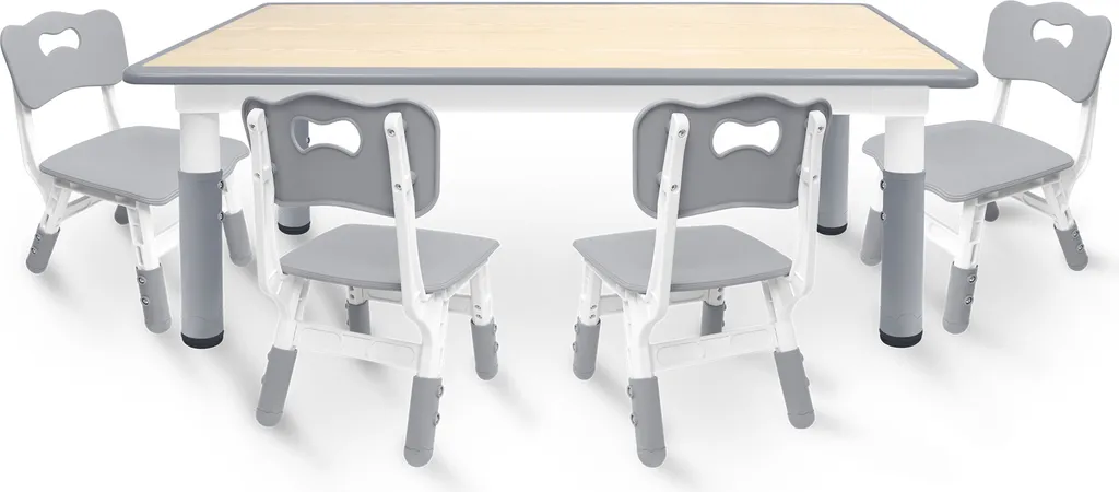 XMTECH Ensemble Table et 4 Chaises Enfant Grises avec Hauteur Réglable - 15