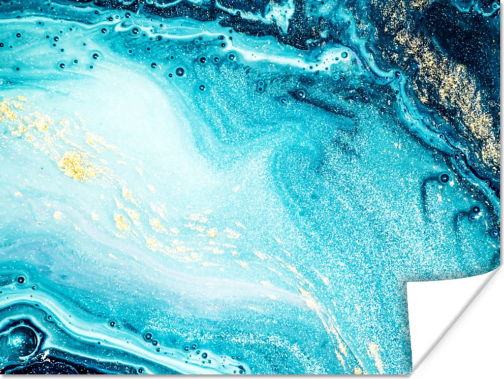 MuchoWow Poster Marmoroptik - Blau - Gold - Luxe - Glitzer - Marmor 40x30 cm - Plakate für die Wände - Poster Wohnzimmer