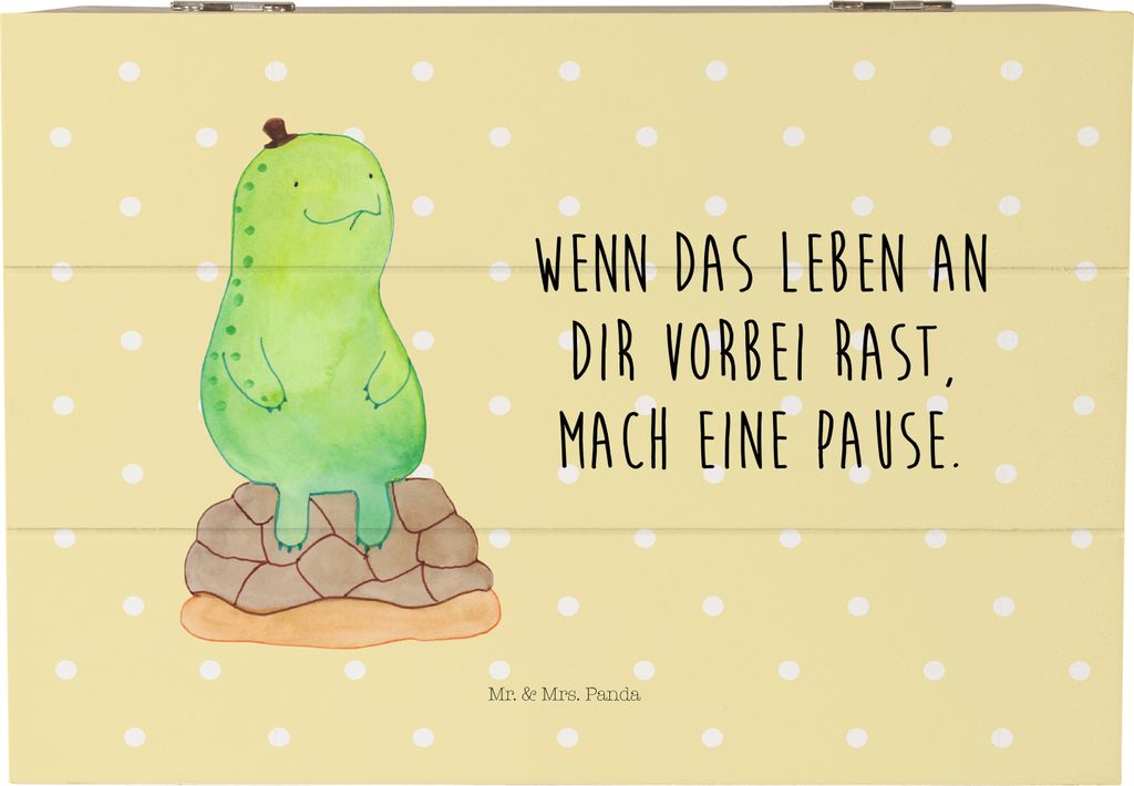 Mr. & Mrs. Panda Box Schildkröte Pause 22 x 15 cm - Gelb Pastell - Geschenk, Achtsamkeit, fotobox, Entspannen, Schatzkiste, holzschatulle, Holzbox...