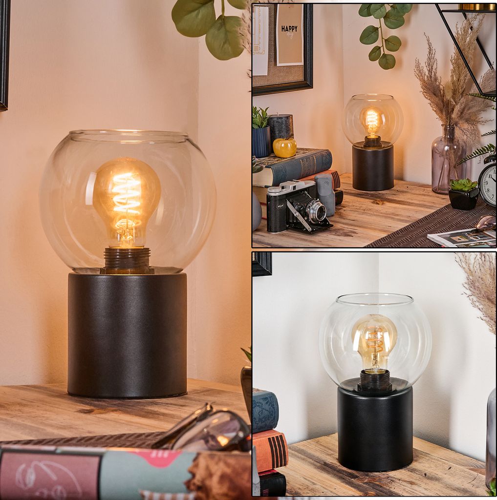 Cesaro Tischlampe aus Metall/Glas in Schwarz/Klar